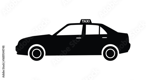 a black silhouette of a taxi car with wheels visible