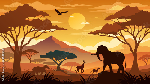 african safari animal silhouette landscape scene