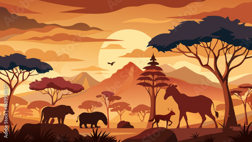 african safari animal silhouette landscape scene