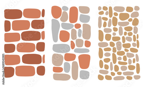 Set of pebble stone path simple in flat style. Pavement garden road