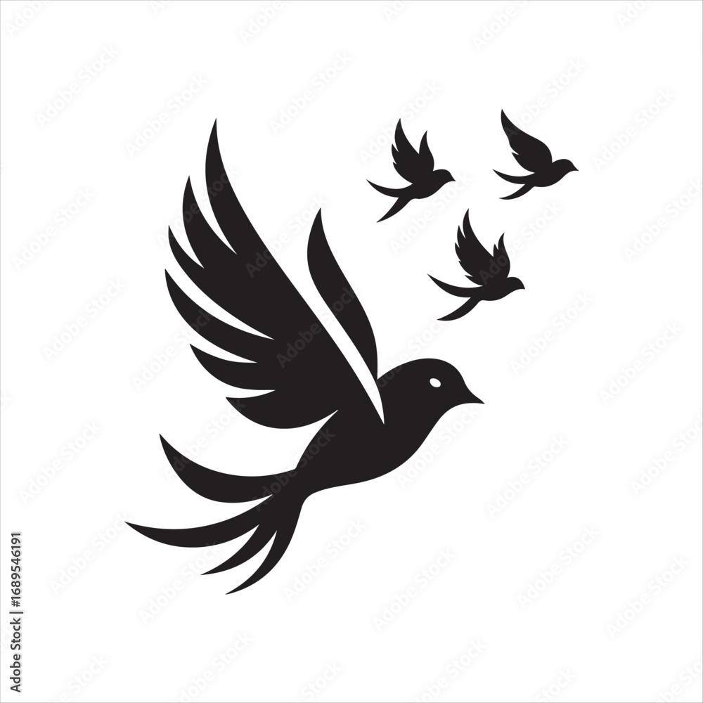Fototapeta premium flying birds vector silhouette outline idea design illustration. flying birds icon set collections