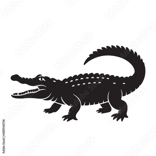 Silhouette of crocodile reptile with open jaws side view