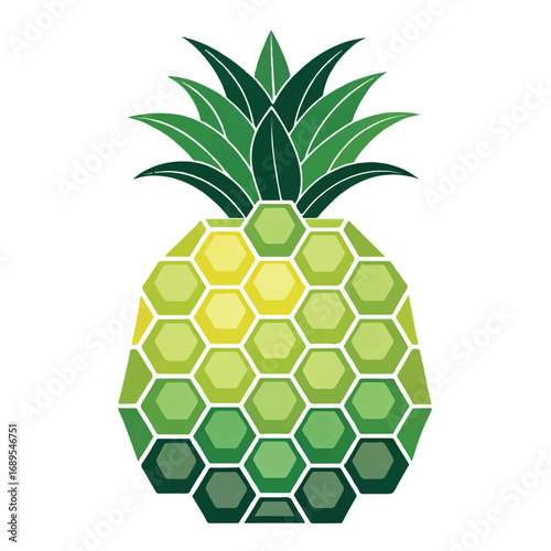 Abstract Honeycomb Pineapple: Vibrant Green and Yellow Geometric Fruit Illustration