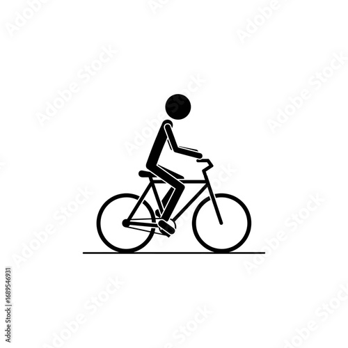 Stickman figure riding a bicycle icon logo flat vector design