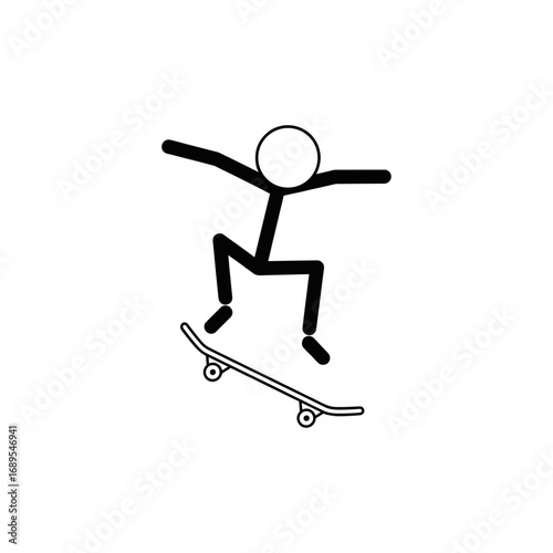 Stickman figure with skateboard jumping icon logo flat vector design