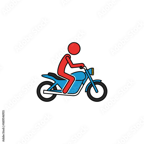 Stickman figure on a motorbike icon logo flat vector design