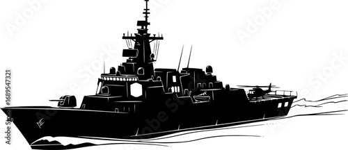 military ship silhouette vector illustration