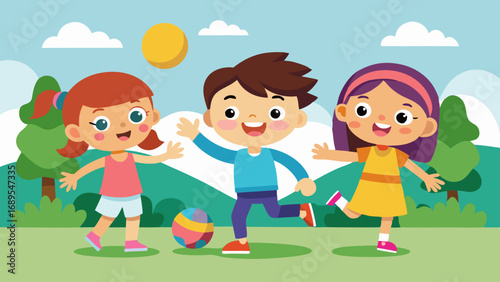 boy and two girls playing together vector