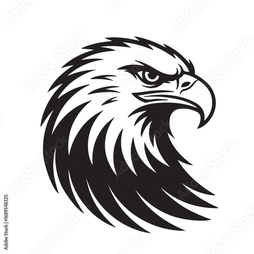 Black and white silhouette of eagle head with sharp beak
