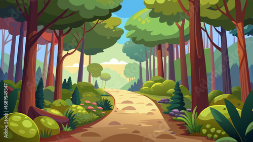 forest bushes path vector illustration background
