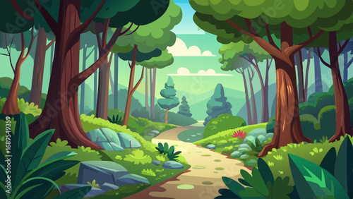 forest bushes path vector illustration background