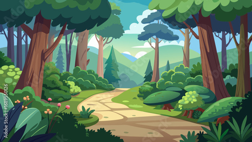 forest bushes path vector illustration background