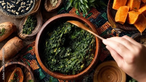 Preparing green vegetable dish