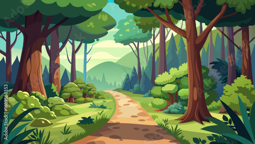 forest bushes path vector illustration background