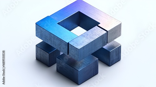 Abstract metallic blue geometric logo design.