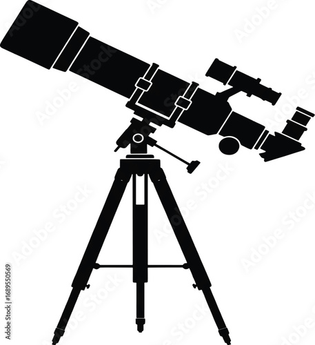 Silhouette of a refractor telescope on a tripod, ideal for astronomical observation and stargazing
