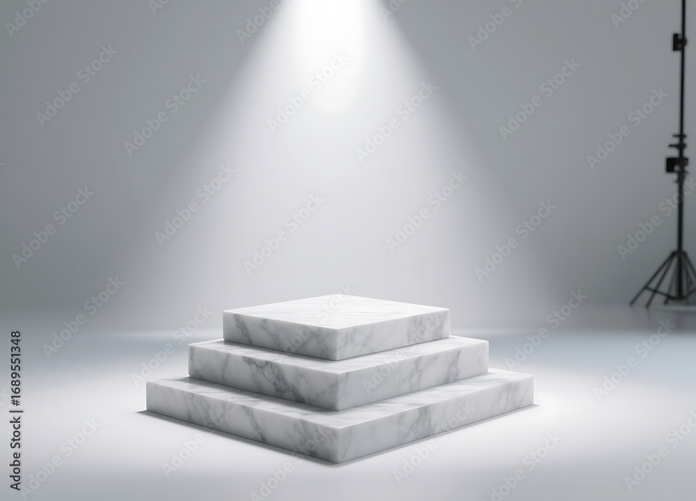 Obraz premium White marble product display podium with spotlight
