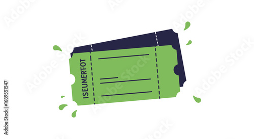 a green ticket stub floating with torn edges