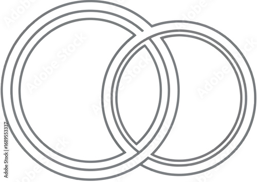Elegant line art of two intertwined wedding rings, a minimalist icon symbolizing eternal love, unity, and marriage commitment