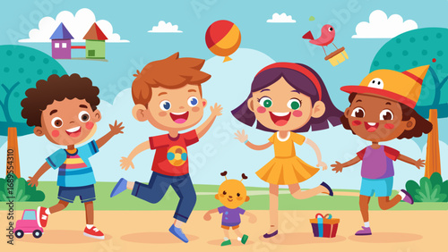 kids playing and entertaining moments vector