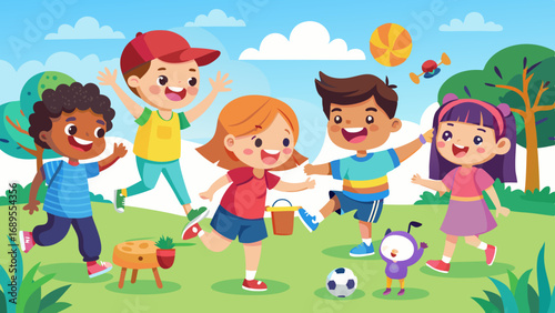 kids playing and entertaining moments vector