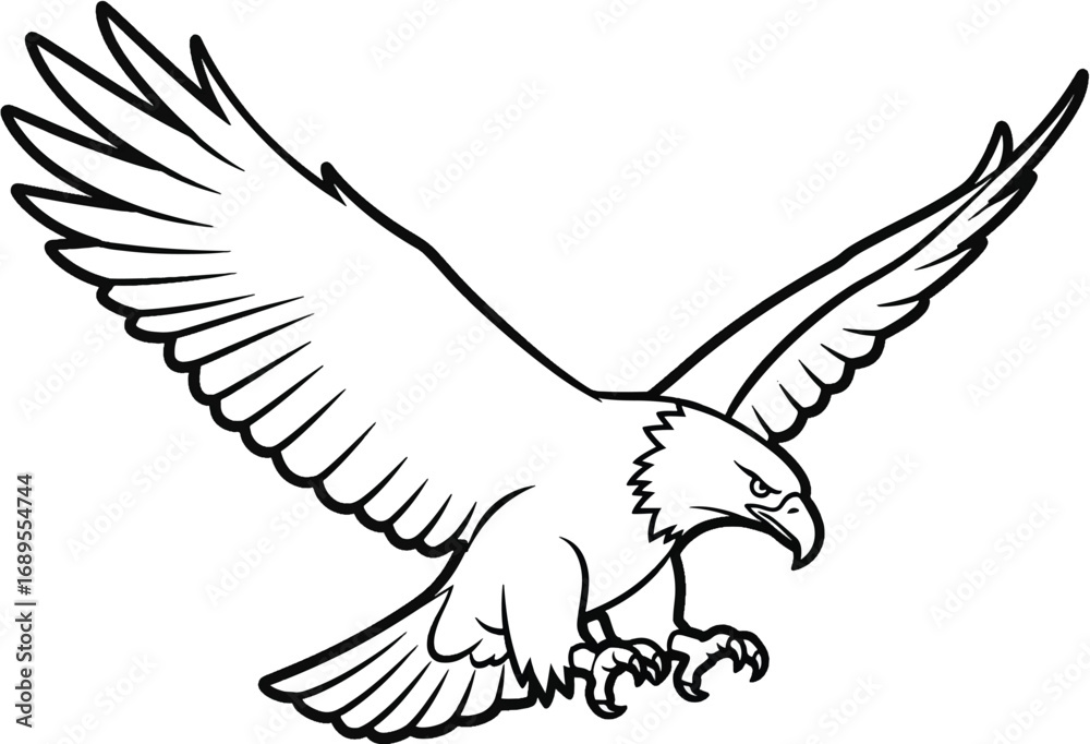 Fototapeta premium Majestic Eagle in Flight A Line Art Illustration