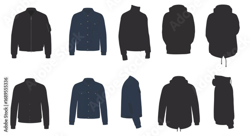 various jackets displayed in silhouette form for design reference