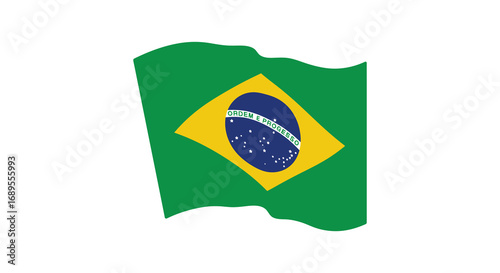 brazilian flag waving in wind with green yellow blue colors