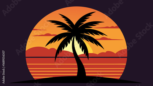 silhouette of palm tree with sunset vector