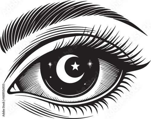 Vector illustration of a woman's eye with detailed iris and eyelashes