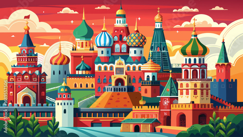 At the heart of Russia, the Kremlin and Red Square in Moscow combine medieval towers, colorful domes, and grand fortifications, symbolizing centuries of political and cultural power.