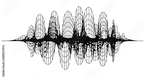 Abstract sound wave visualization with intricate grid pattern, representing audio or data