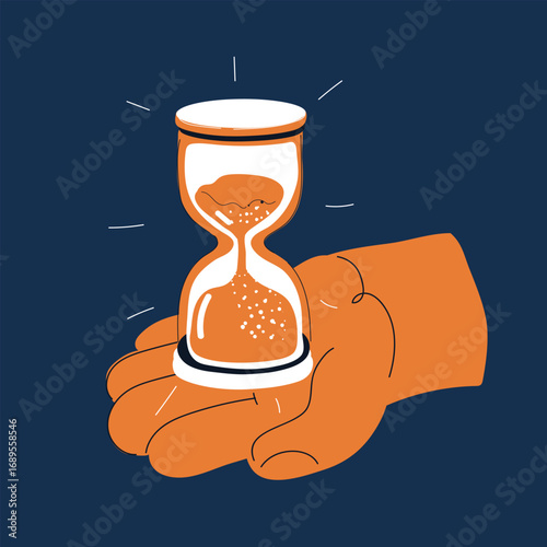 Cartoon vector illustration of an hourglass as a metaphor for time, patience, and life’s fleeting moments against dark background
