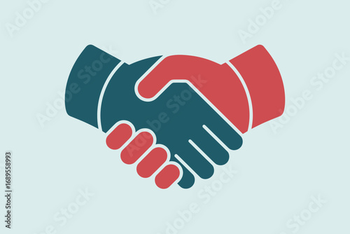 Wallpaper Mural A graphic illustration of a handshake with a teal hand and a red hand on a light blue background Torontodigital.ca