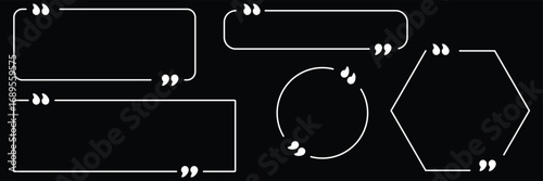 Collection of quote box frames and icons. Text in brackets. Blank template of quote remarks. Empty speech and quote bubbles of different forms. Textbox. Quote box frame set. Blank quote boxes for text