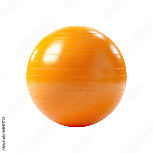 Bright orange exercise ball, smooth surface with horizontal grooves