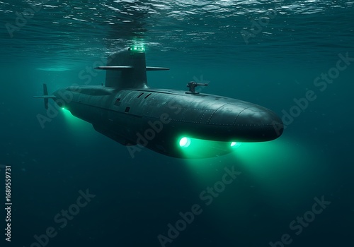 Wallpaper Mural Submarine illuminated underwater, a silent hunter in the deep sea. Torontodigital.ca