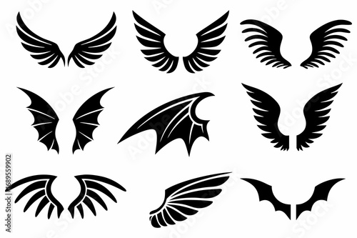 Angel and Bat Wing Silhouette Vector Set – Gothic, Fantasy, and Tattoo Designs