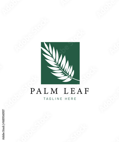 Emblem palm leaf logo on white background, Palm leaf logo with elegant style design, Minimal palm leaf logon