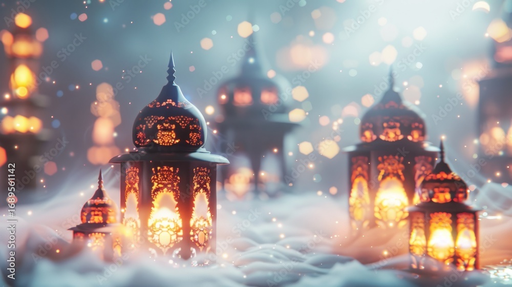 Obraz premium Ornate lanterns glowing warmly