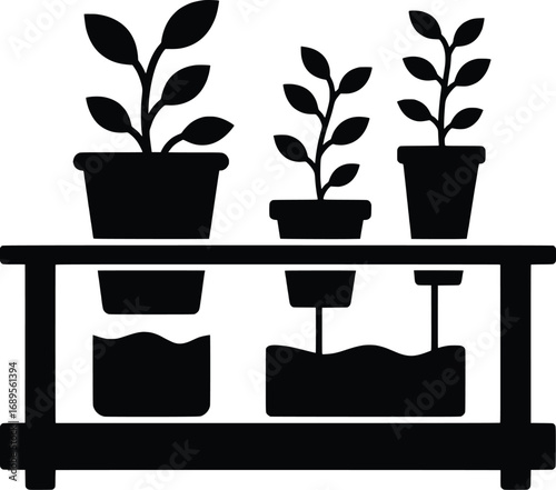 Growing Plants, Subject: Indoor Gardening, Location: Home Setup, Content Type: Vector Illustration, Environment: Minimalistic, Viewpoint: Side View, Concept: Vector Design