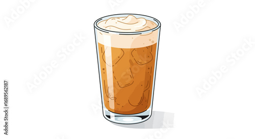 Iced Coffee with Cream in a Tall Glass Illustration.