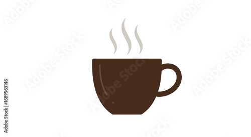 Steaming Brown Coffee Cup Illustration with Handle and Aroma.