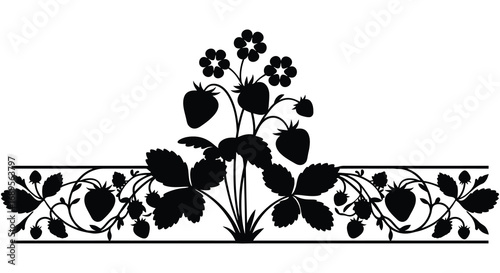 a floral silhouette design with strawberries and blossoms