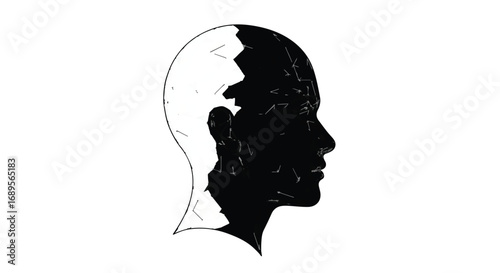 Artistic profile of a human head split between light and dark, symbolizing duality and inner conflict.