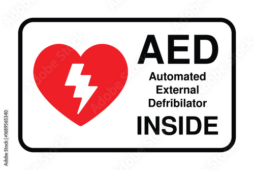 Defibrillator Sign Plate – AED Access Symbol with Heart and Bolt Icon – High Quality Transparent Stock Image