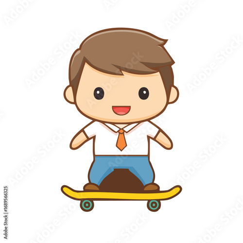 A cheerful cartoon character skateboarding with a smile, showcasing a blend of joy and youthful energy.