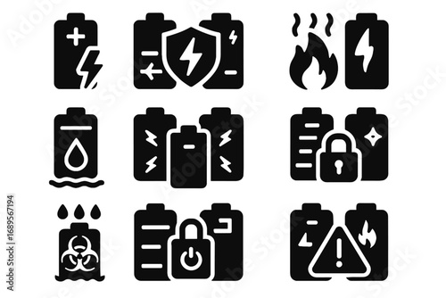 Barrier symbol warning safety battery icon short fireproof casing release bio leak