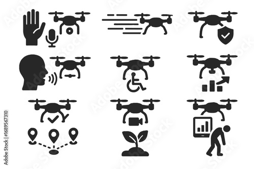 Improved safety operator benefits vector saving drone voice fast recording increased icon