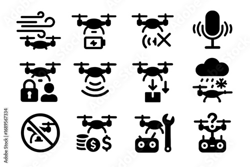 Interference flight icon noise drone high regulation icons vector limitations weather privacy